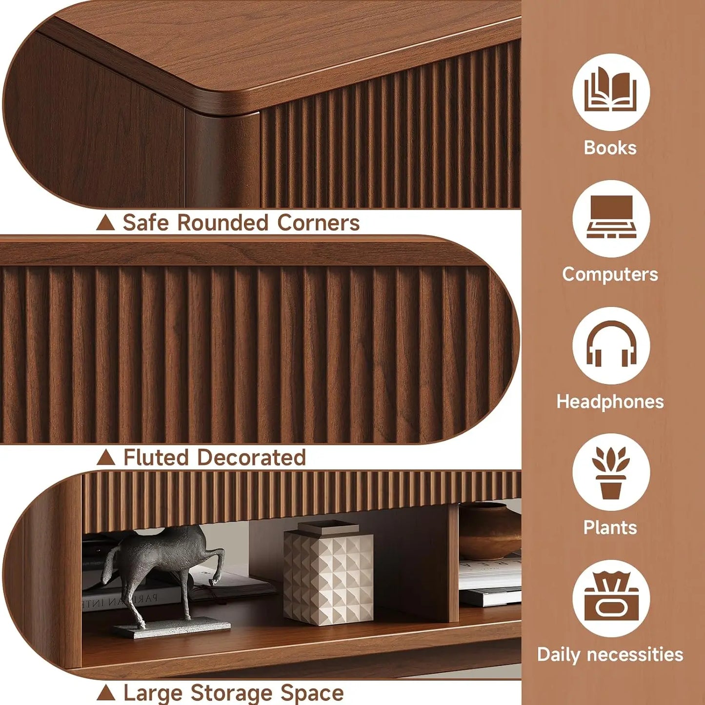 Farmhouse Lift Top Coffee Table with Hidden Storage & Fluted Rising Wood Center for Living Room & Office, Walnut, Customized