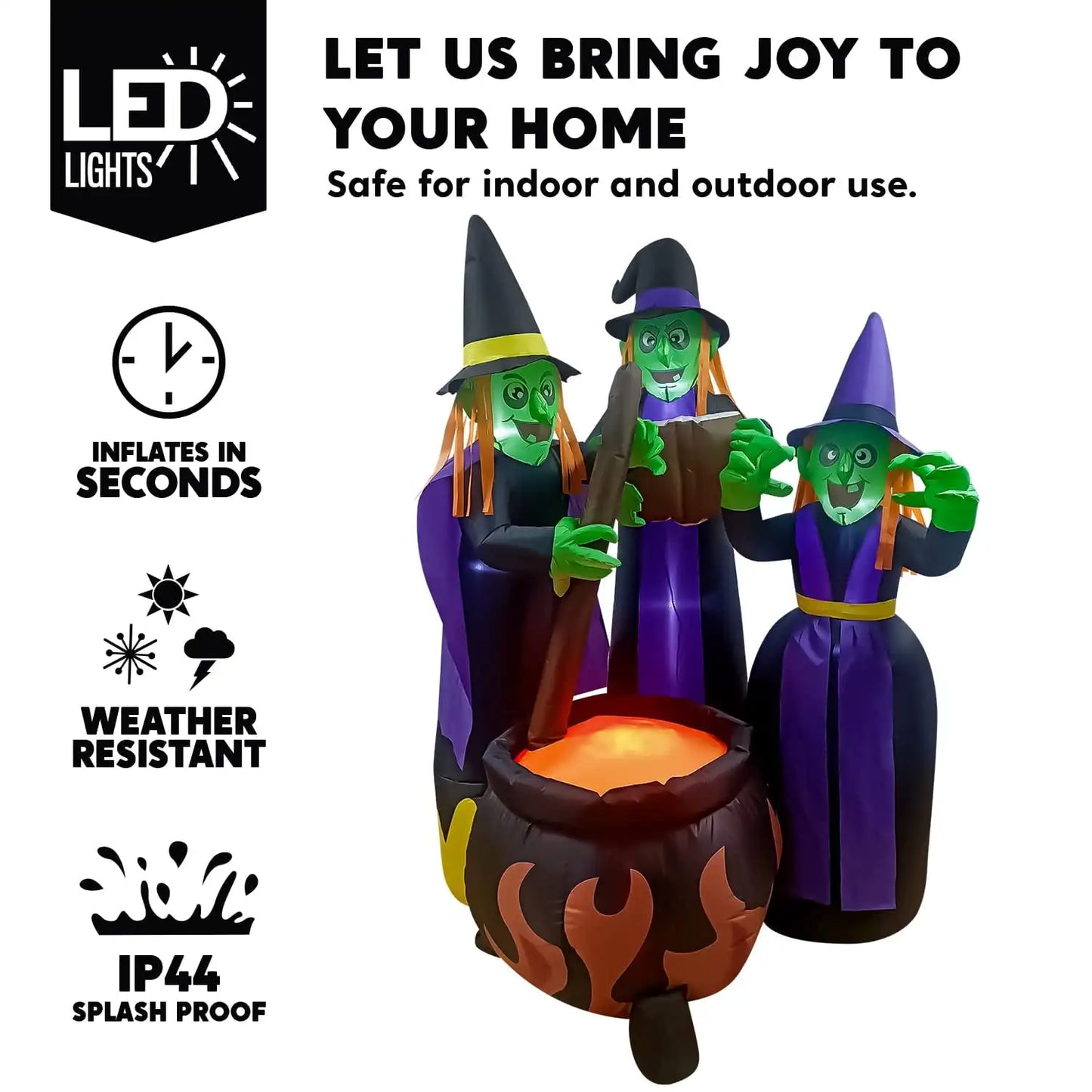 Joyfy 6ft Halloween Inflatable Witches Outdoor Cauldron Pot Large Decorations with Flame Light for Halloween Decoration