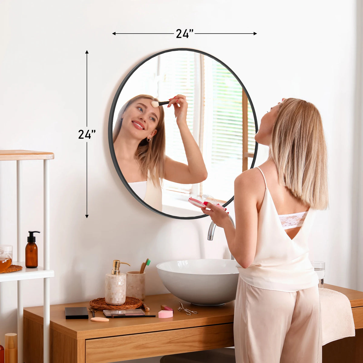 JHK Modern Round Framed Wall Mirror for Bedroom Decor