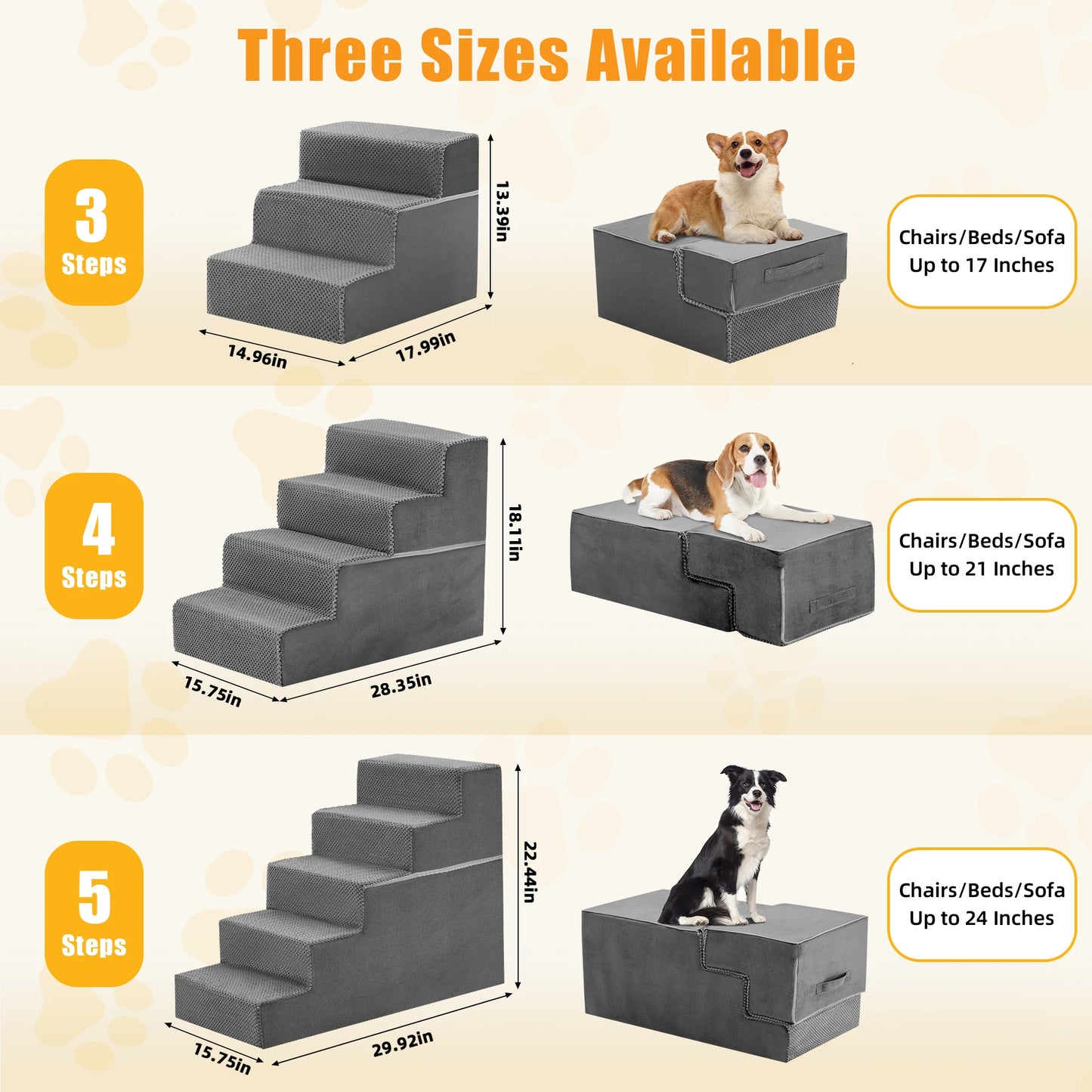 JHK 3-5 Step Angled Foam Dog Stairs For Small Dogs
