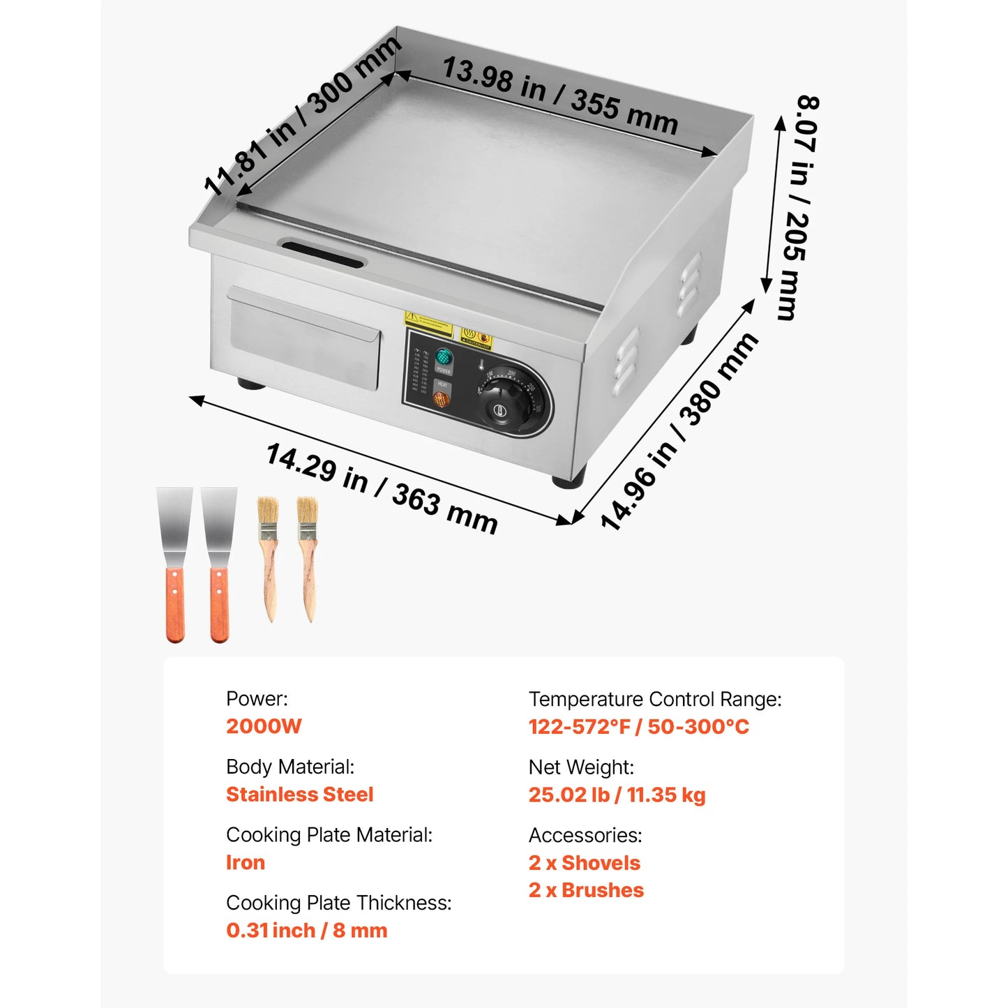 SucceBuy Commercial Electric Griddle With Adjustable Temperature Control