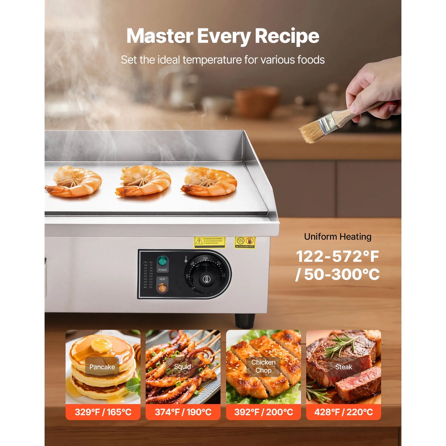SucceBuy Commercial Electric Griddle With Adjustable Temperature Control