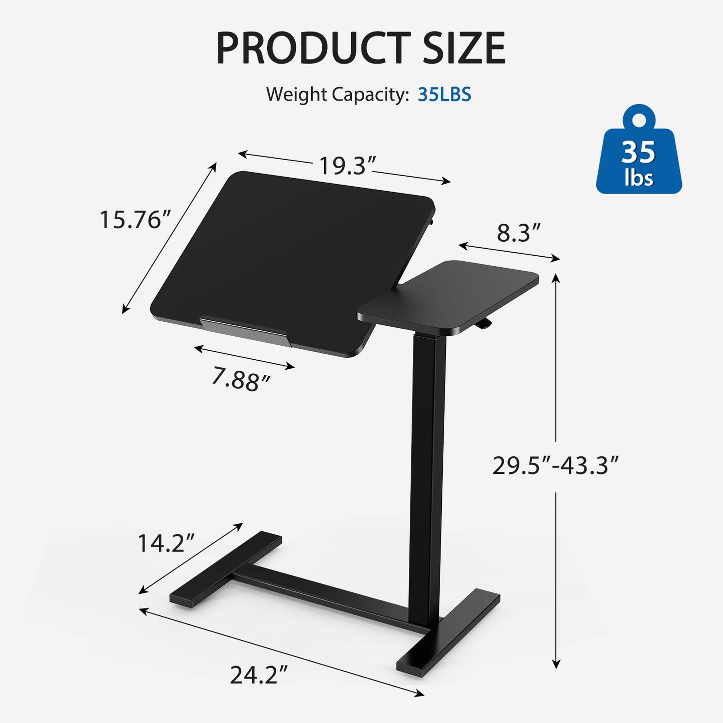 JHK Overbed Bedside Lap Desk With Wheels And Tilt Top