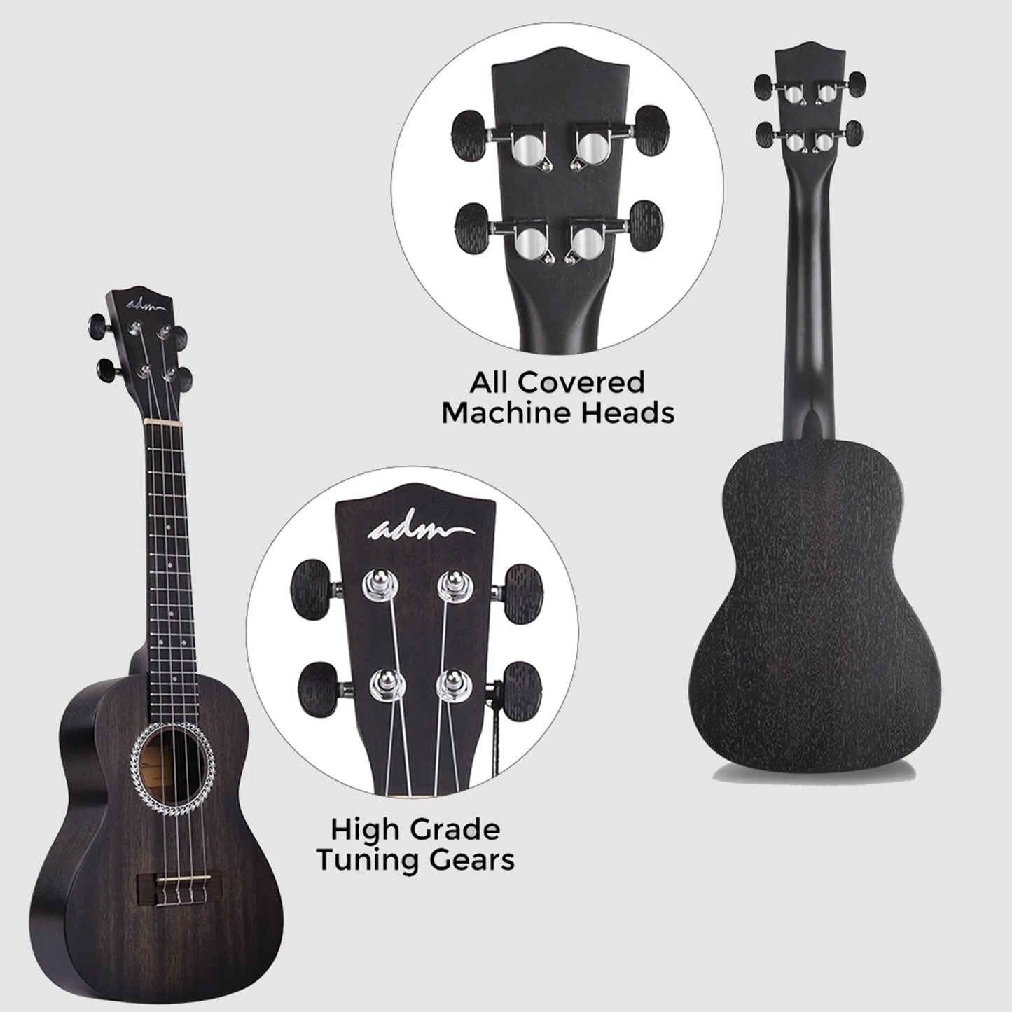 ADM 23 inch Concert Ukulele Starter Kit Mahogany Body Free Online Lessons Complete Bundle for Beginners & Pros
