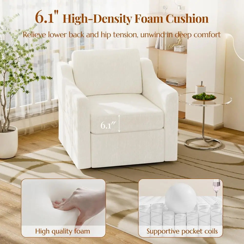 360° Swivel Accent Chair Set o 2, Large Comy Reading Chairs, Square Single-Seat Armchair Upholstered Soa or Reading, Nursery, Li