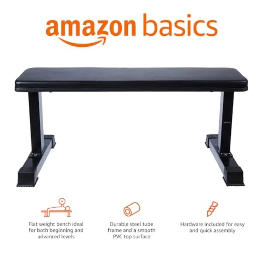 Sturdy Flat Weight Bench for Home Gym, Strength Training, Stable Assembly, Black