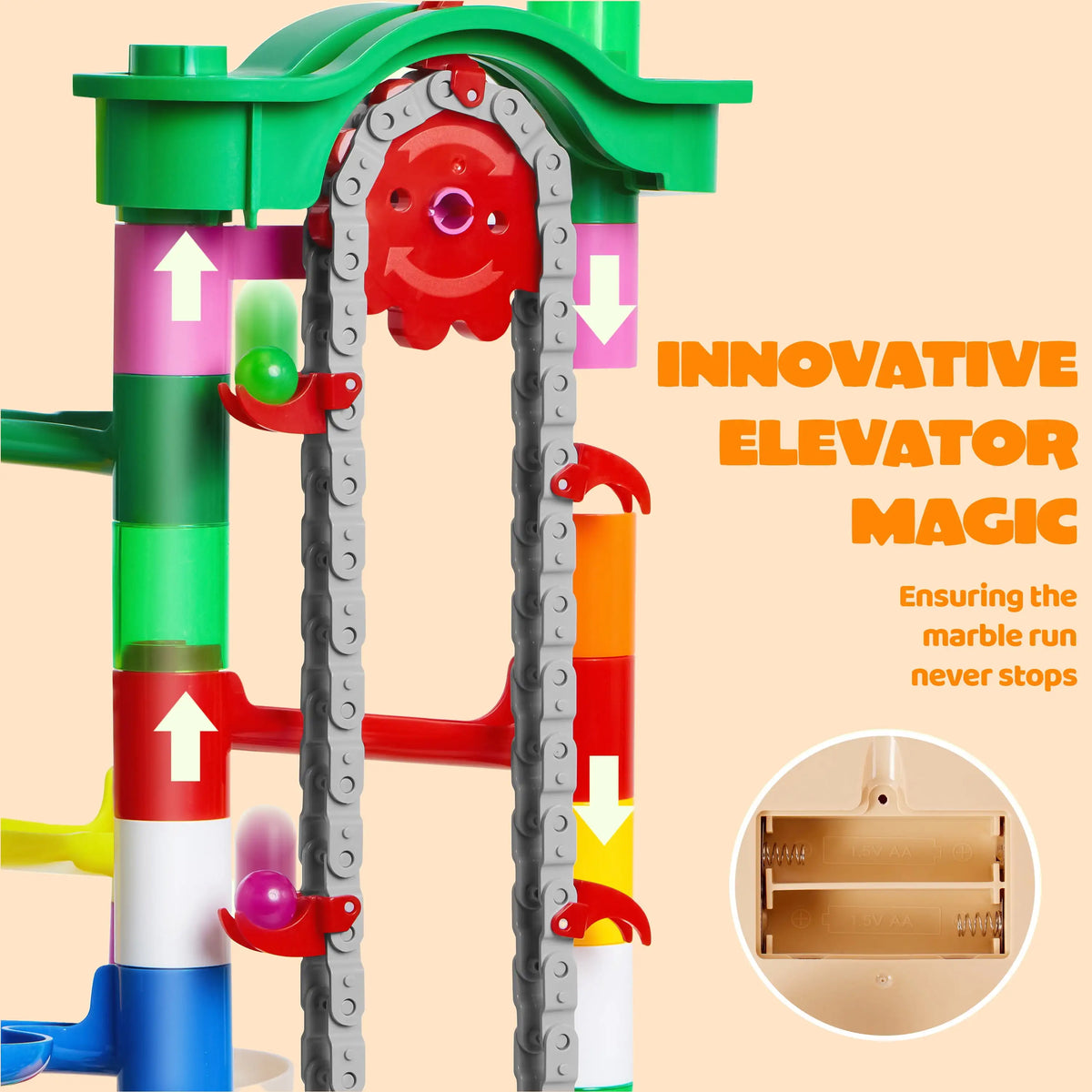 Joyfy Glowing Marble Run With Motorized Elevator STEM Building Set