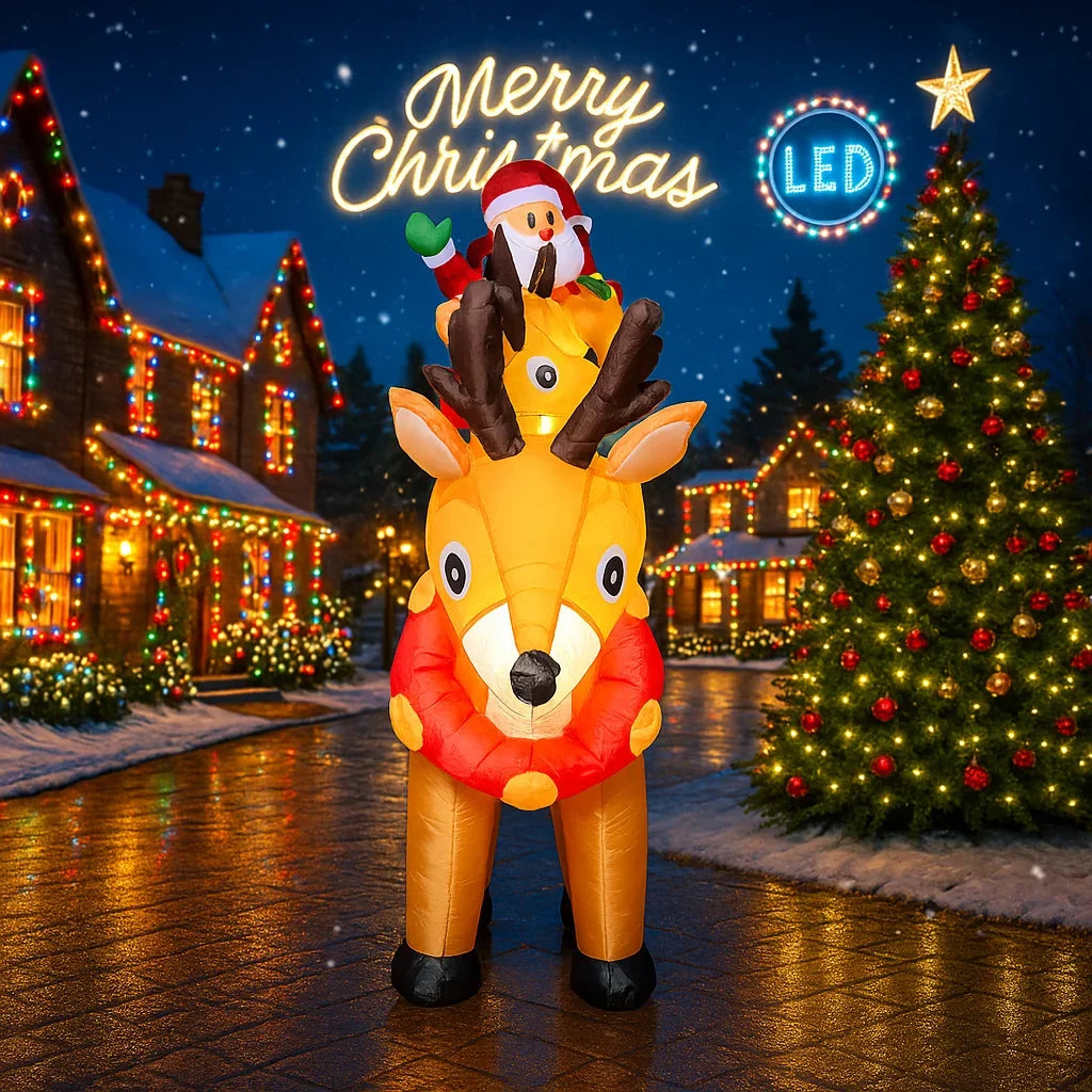 10.17FT Inflatable Santa Claus Toy Sleigh Reindeer Christmas Yard Decoration LED Lit Xmas Supplies Home Ornament Festive Gift