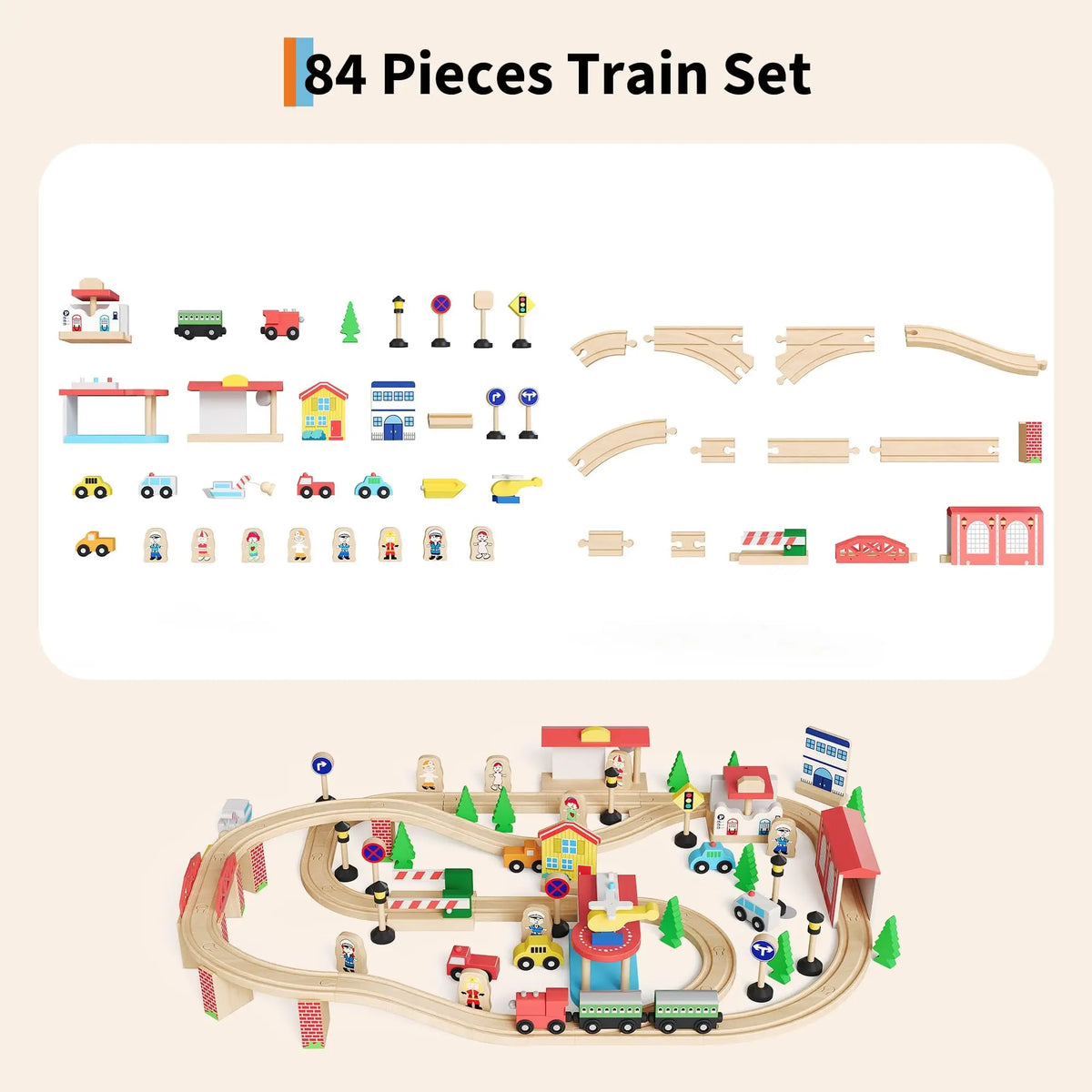 84PCS Wooden Train Table Set For Toddlers 3+, Kids Activity Play Table With Tracks, Trains, Bridges, City Accessories & Storage Drawer