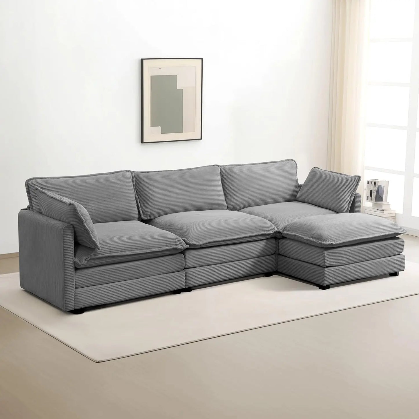 Modern Modular Cloud Sectional Sofa With Movable Ottoman