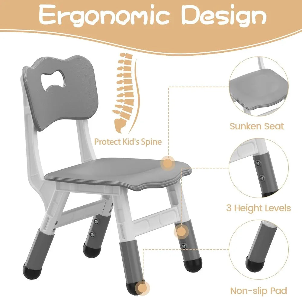 Kids Table 6 Chairs Set 47x24in Height Adjustable Activity Table Storage Boxes Wipe-Clean Gray