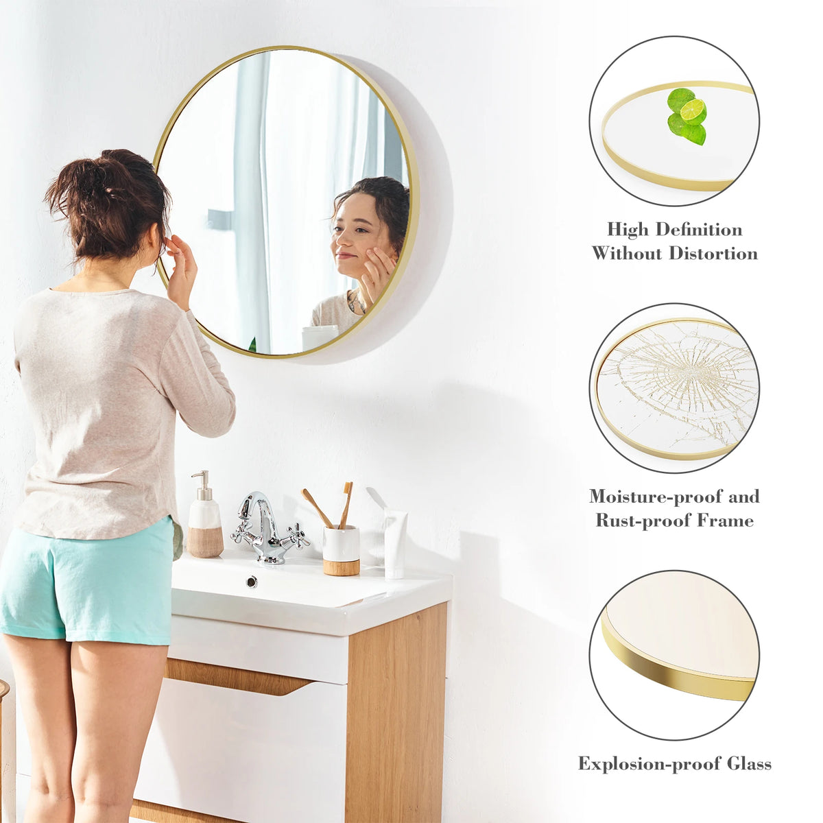 JHK Modern Round Framed Wall Mirror for Bedroom Decor