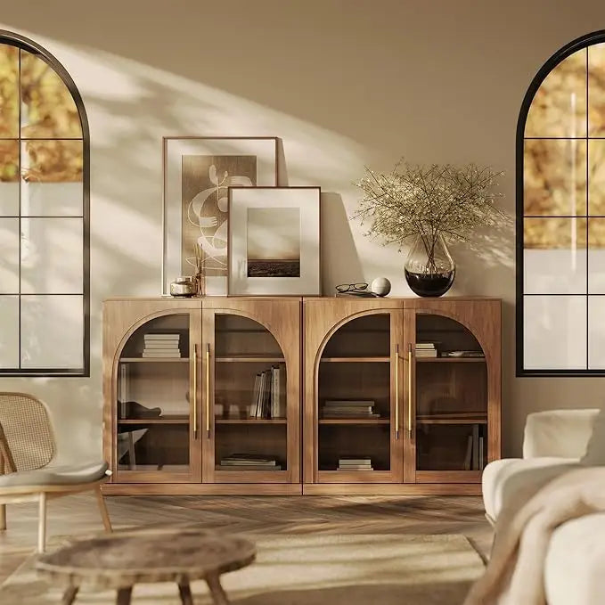 Belleze Modern Arched Sideboard With Glass Door And Storage Shelves