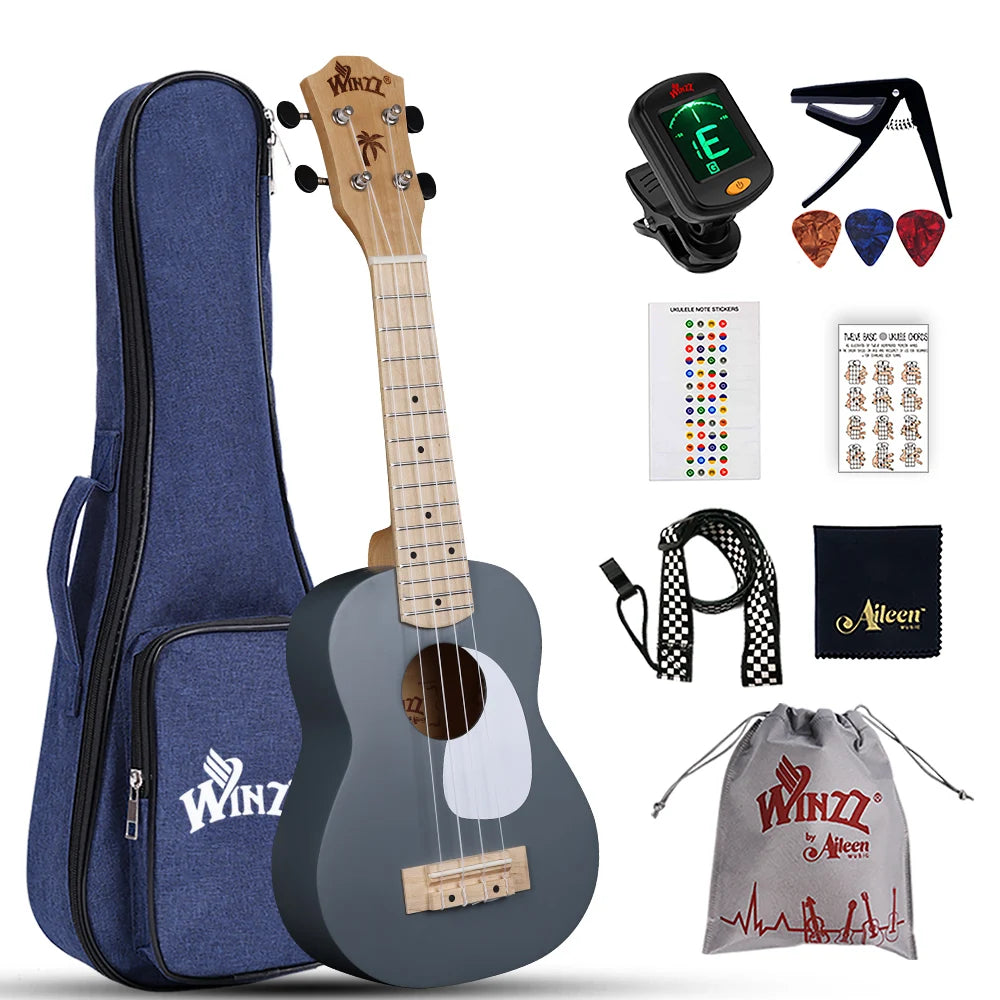 21 Inch Macaron Color Ukulele for Beginners, Full Starter Kit with Matte Finish, with Free Online Lessons