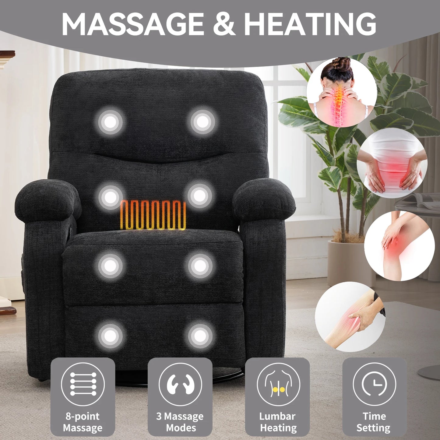 Power Lift Recliner Chair Massage Chair 360 Swivel Rocker Chair for Adults, 8 Vibrating Nodes