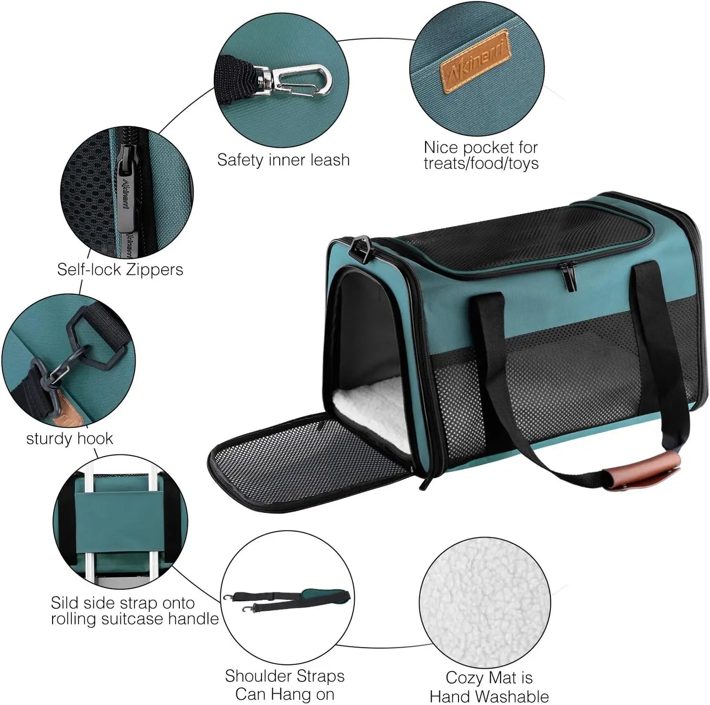 Portable Foldable Cat Carrier, Soft-Sided Pet Bag for Dogs & Cats up to 22 lbs, Airline Approved Travel Puppy Carrier with Two