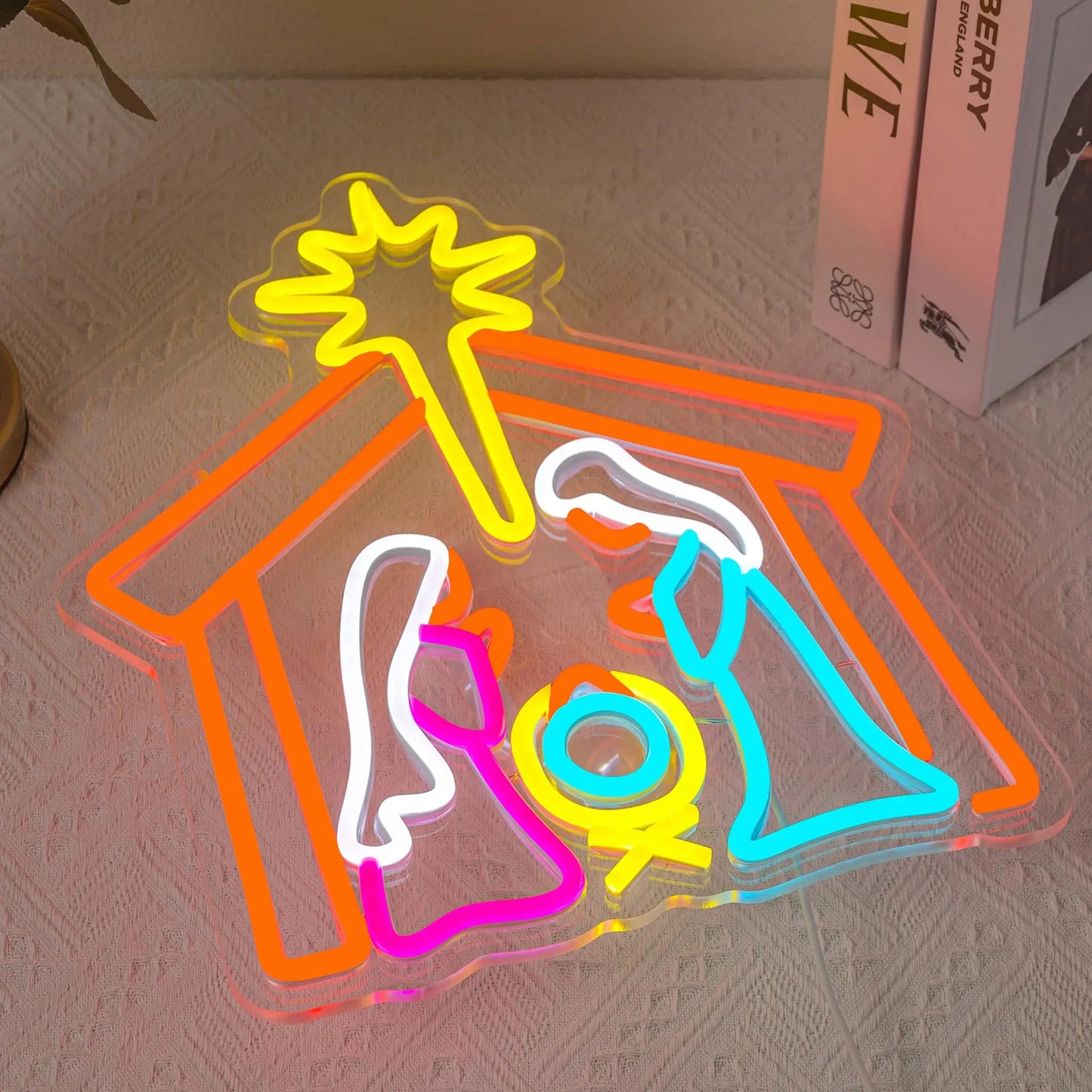 Nativity Neon Sign with Jesus LED Light Up for Christmas Wall Decor Birthday Party in Bedroom Backyard and Church Settings