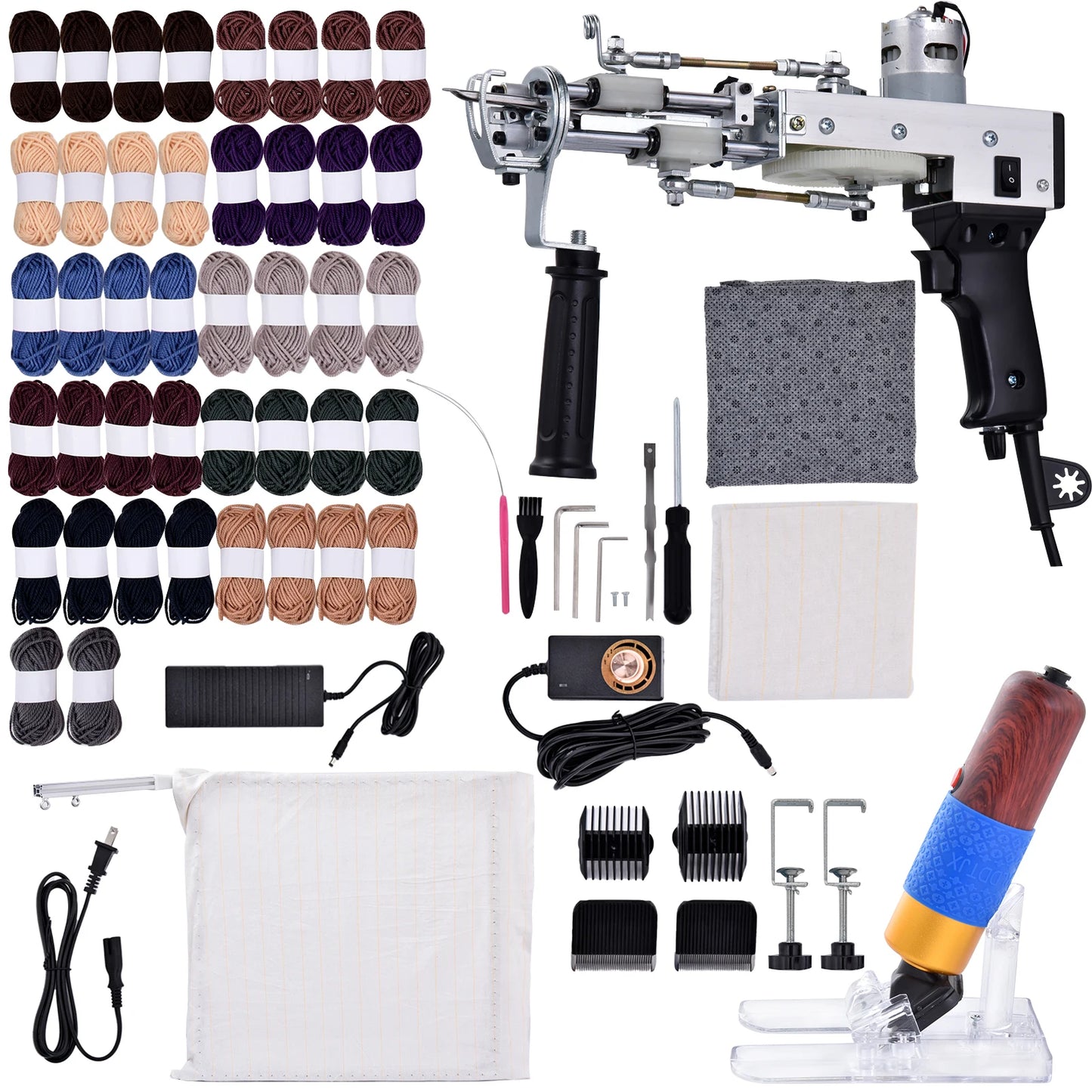Complete Rug Tufting Kit for Adults Beginners, 2 in 1 Cut & Loop Pile Carpet Tufting Gun Kit with Carpet Trimmer, Electric Rug Maker Machine and Frame, Full DIY Rug Making Supplies Set for Home Decor Craft