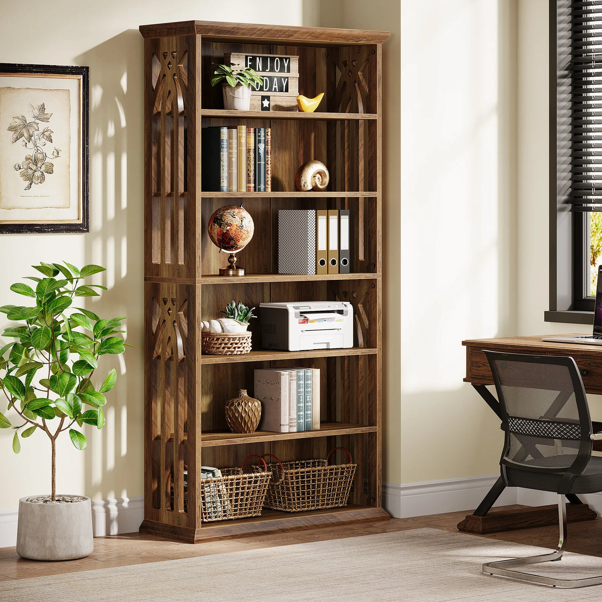 Tribesigns Six Tier Freestanding Wooden Bookcase With Display Shelves