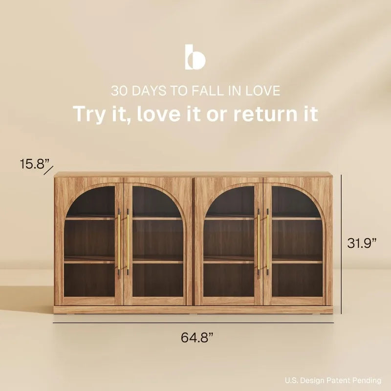 Belleze Modern Arched Sideboard With Glass Door And Storage Shelves