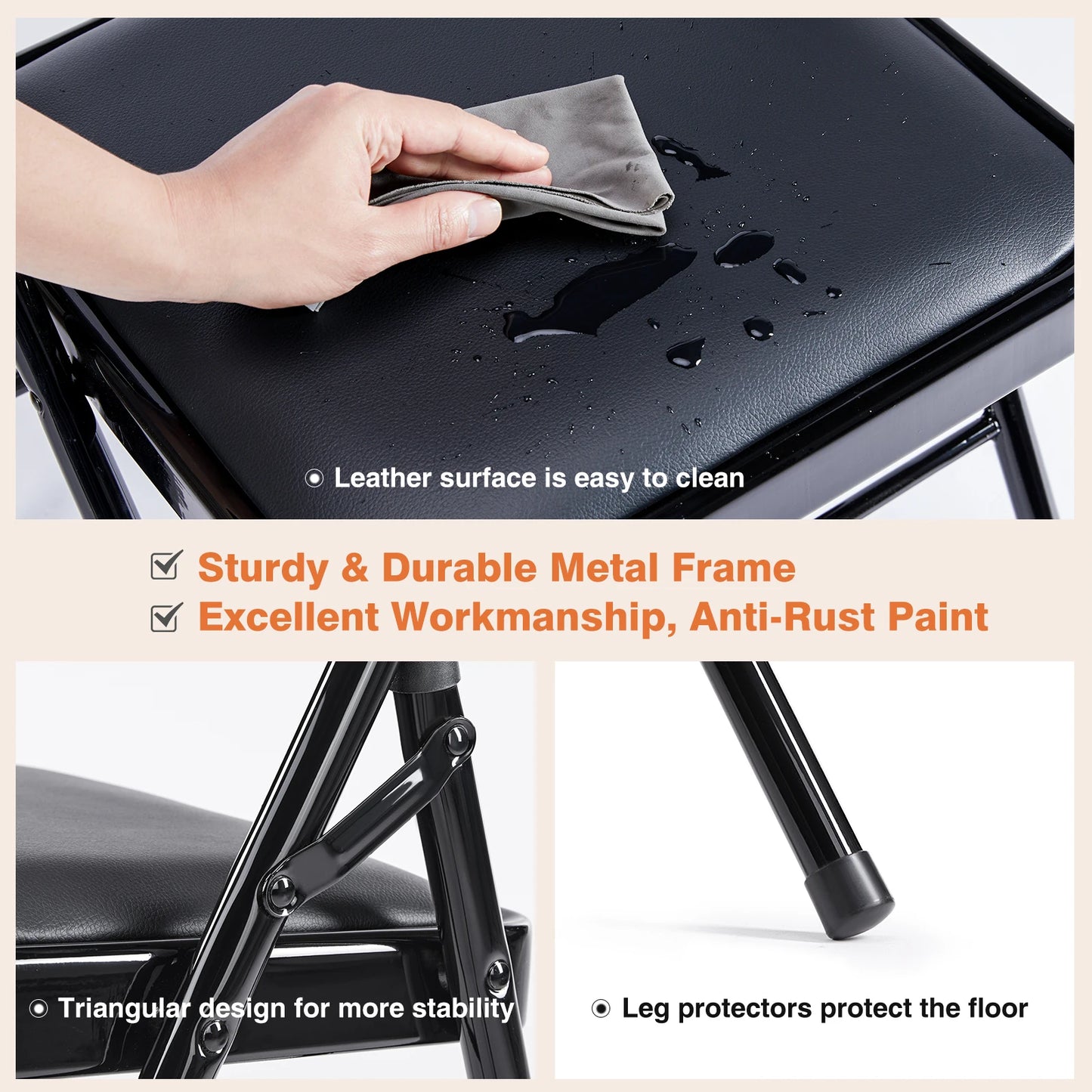 JHK Leather Padded Folding Chairs 2 Pack For Home Office