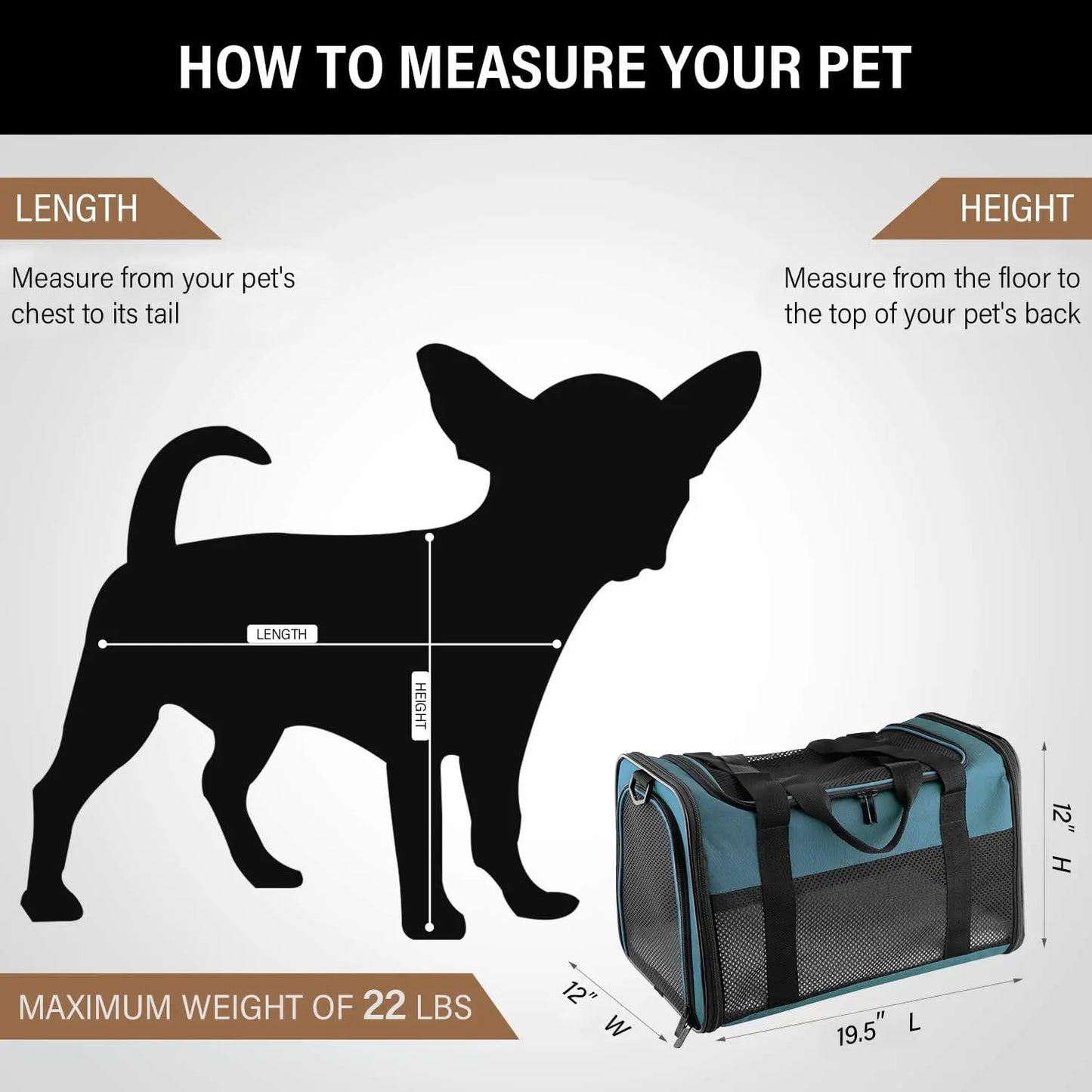 Portable Foldable Cat Carrier, Soft-Sided Pet Bag for Dogs & Cats up to 22 lbs, Airline Approved Travel Puppy Carrier with Two