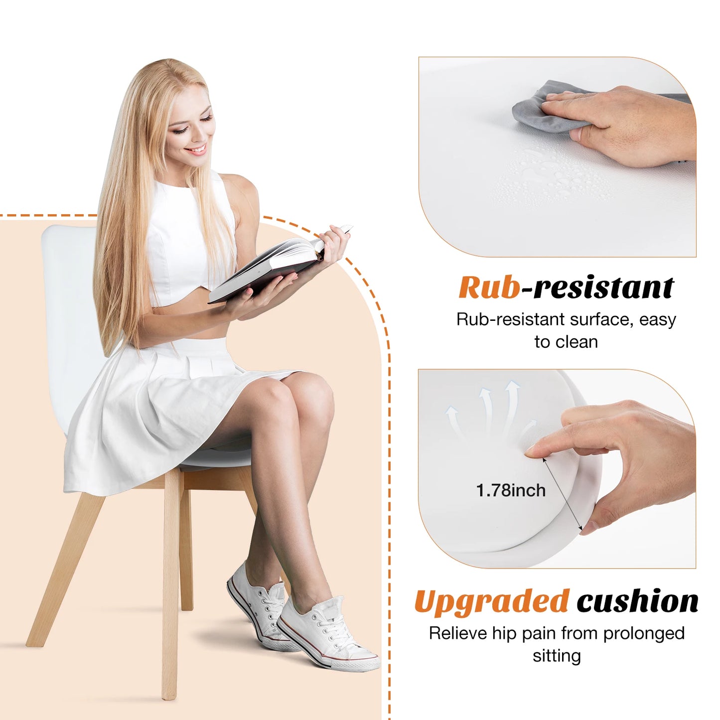 MCQ Ergonomic Waterproof Office Chair Set of 4 Wooden Frame Soft Cushion Lumbar Support High Backrest Heavy Capacity For Office