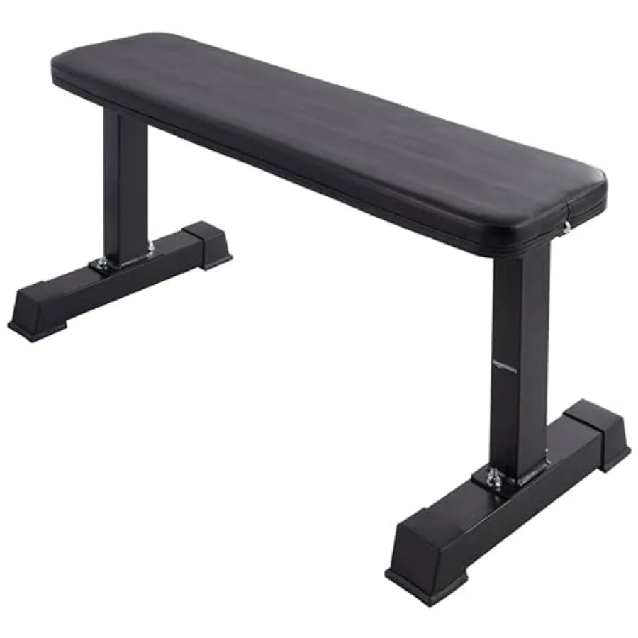 Sturdy Flat Weight Bench for Home Gym, Strength Training, Stable Assembly, Black