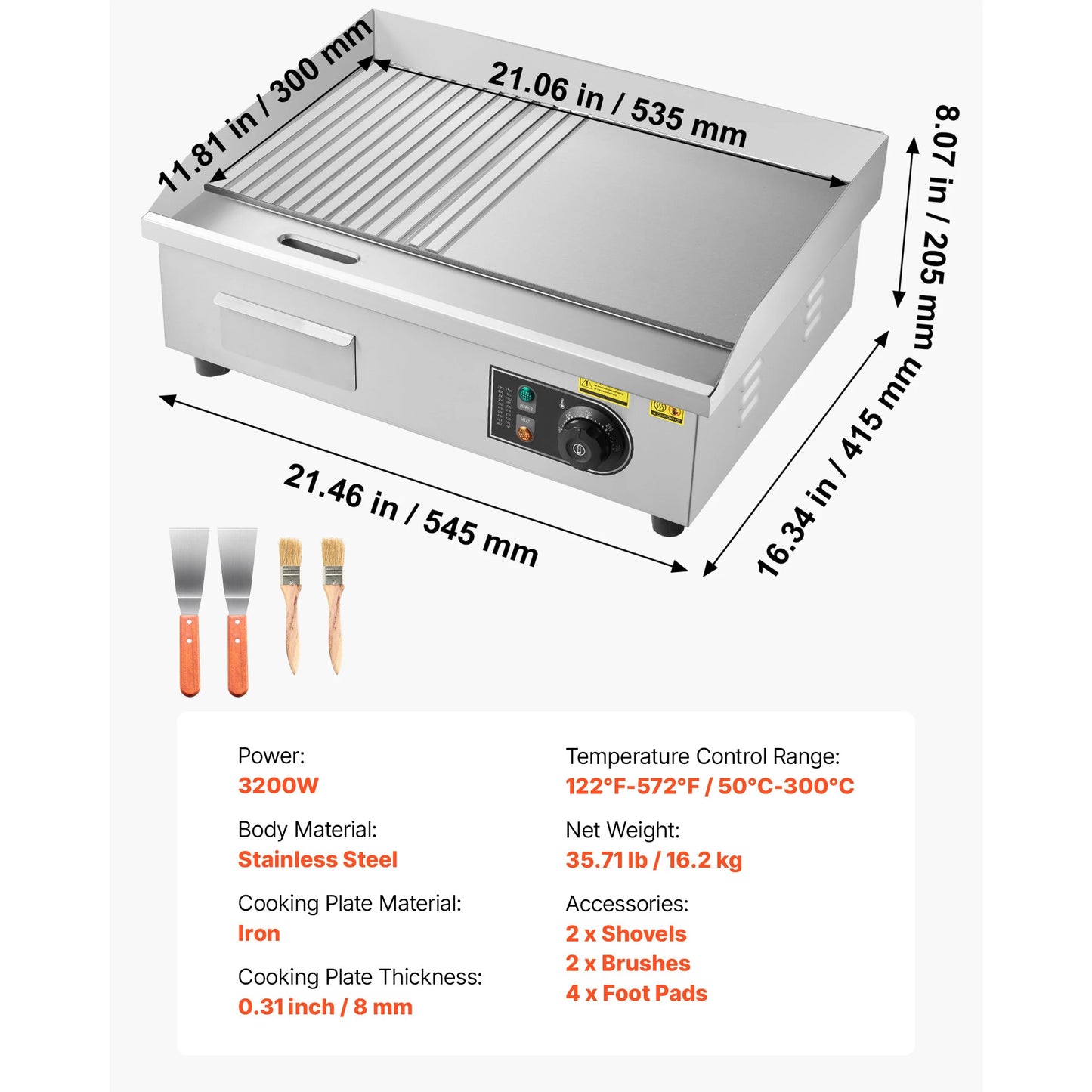 SucceBuy Commercial Electric Griddle With Adjustable Temperature Control