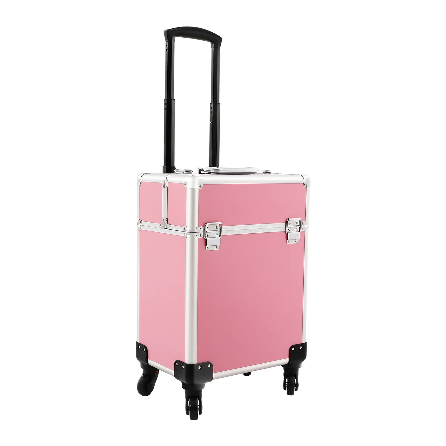 NEWEST Cosmetic Case Trolley with Locks, Professional Rolling Makeup Train Case with Drawers, Large Cosmetic Trolley Cosmetics Storage Organizer for Travel Makeup / Nail Art / Hair Styling, (Pink)