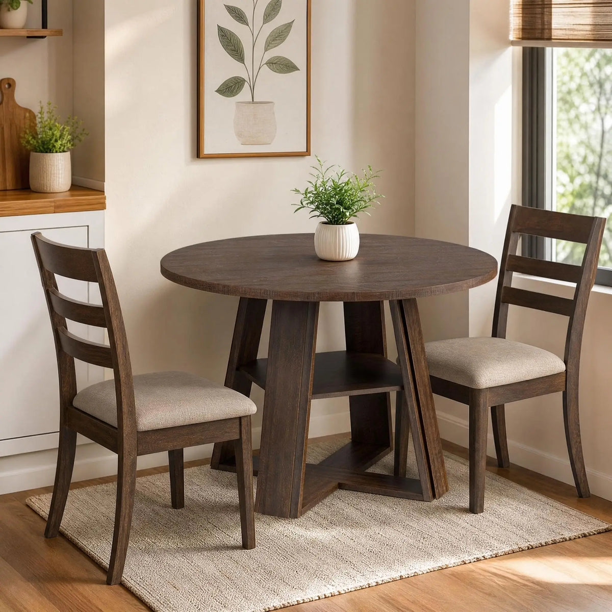 HiMISS Modern Farmhouse Pedestal Dining Table With Storage Shelf