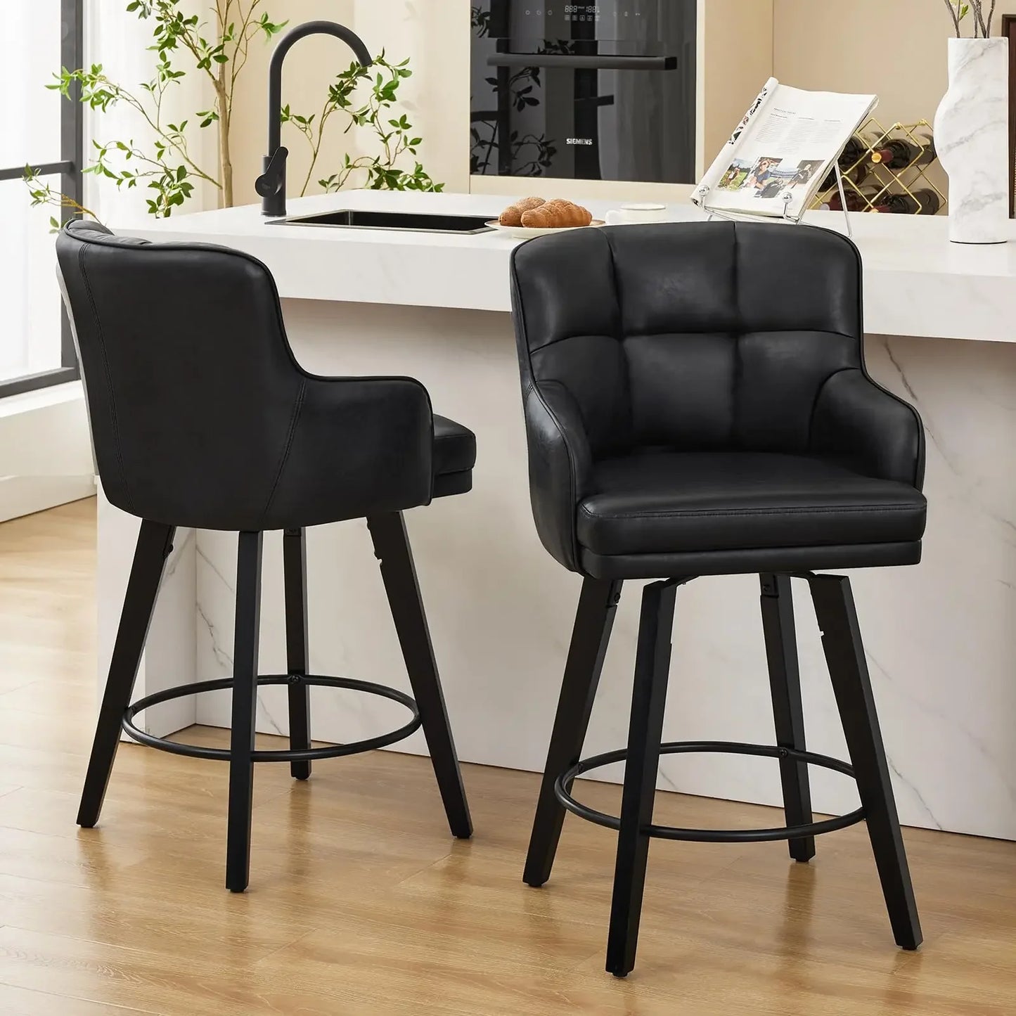 SAECKBERG 360 Degree Fabric Counter Height Swivel Bar Stools