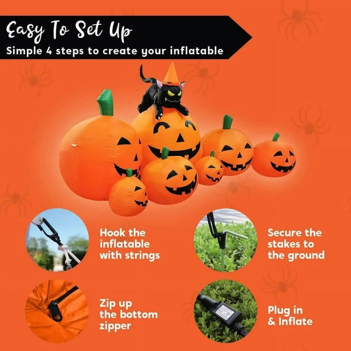 Joyfy Halloween Pumpkin Inflatable With Witch Cat And LED Lights