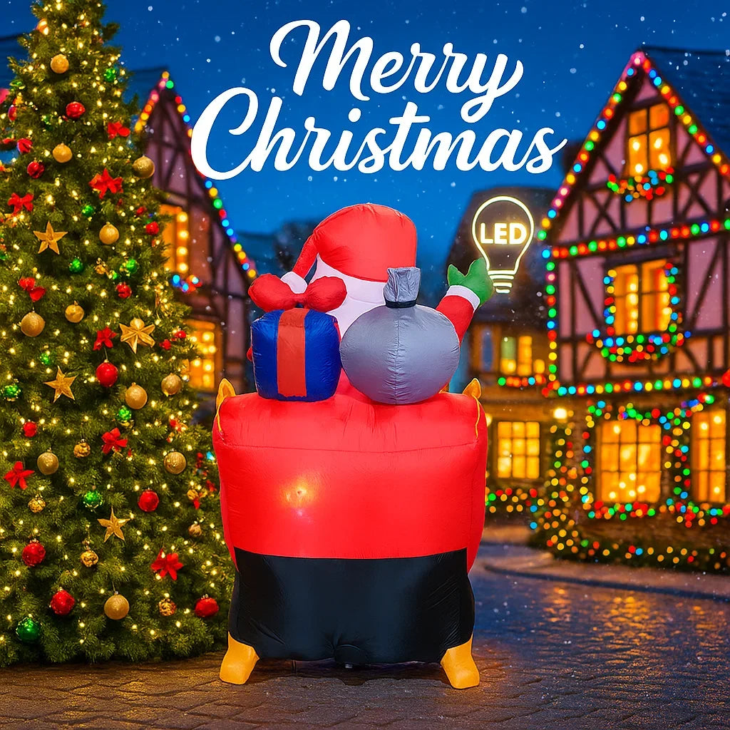 10.17FT Inflatable Santa Claus Toy Sleigh Reindeer Christmas Yard Decoration LED Lit Xmas Supplies Home Ornament Festive Gift