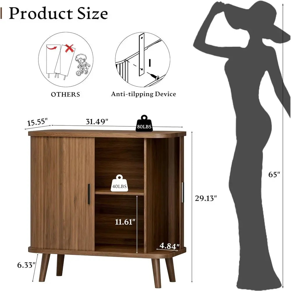 Sideboard Buet Cabinet with Sliding Door, 31.5" Wide luted ern Accent Storage Cabinet with Adjustable Shelves, Wood Coee Bar Bue