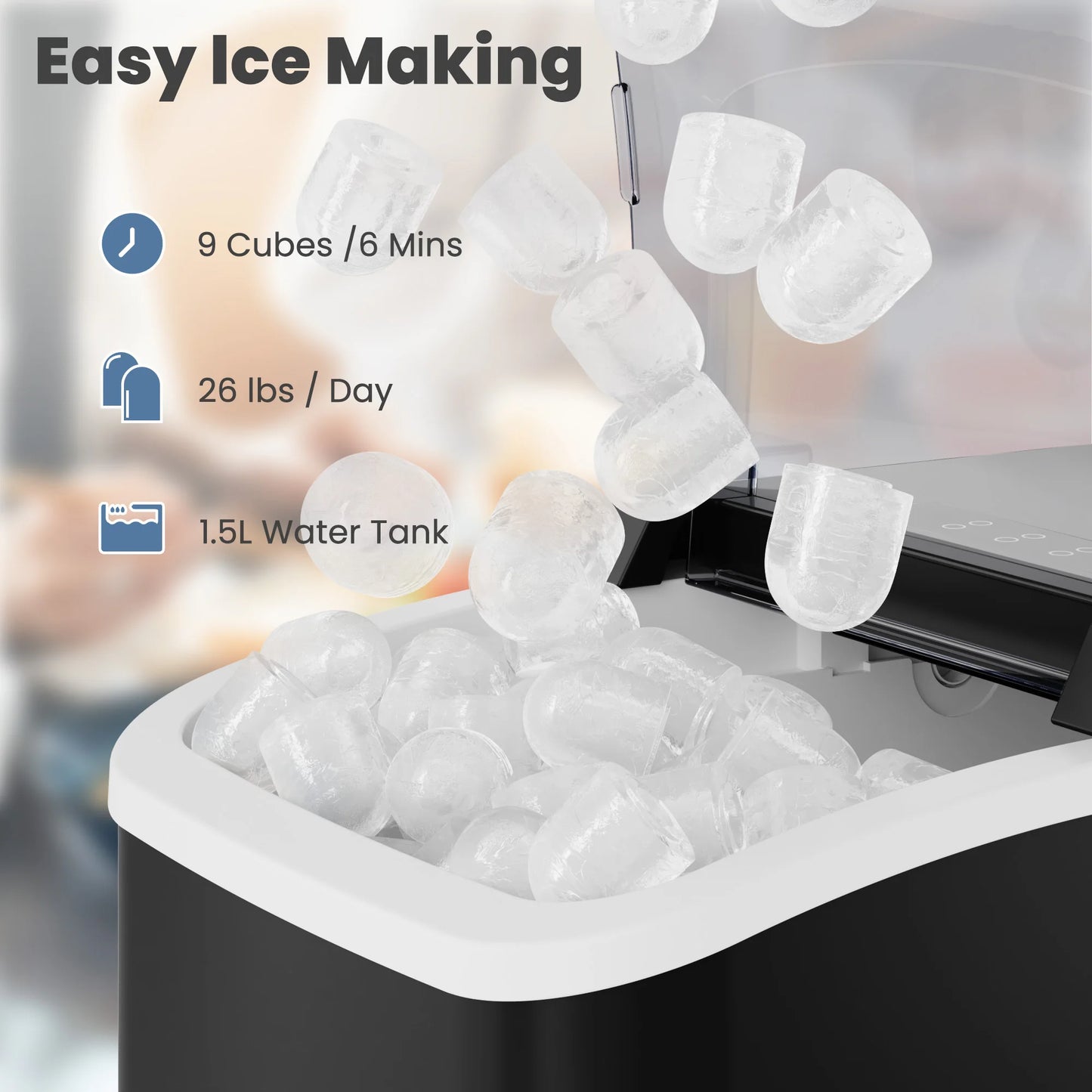 JHK Portable Ice Maker Countertop Bullet Ice 9 Cubes