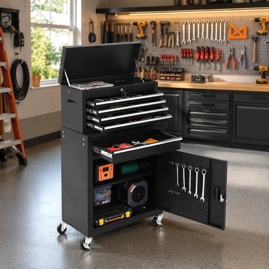 5 Drawer Rolling Tool Cabinet with Lockable Detachable Tool Box, Mobile Steel Tool Storage Organizer with Swivel Wheels, Garage Workshop Mechanic Storage Cart