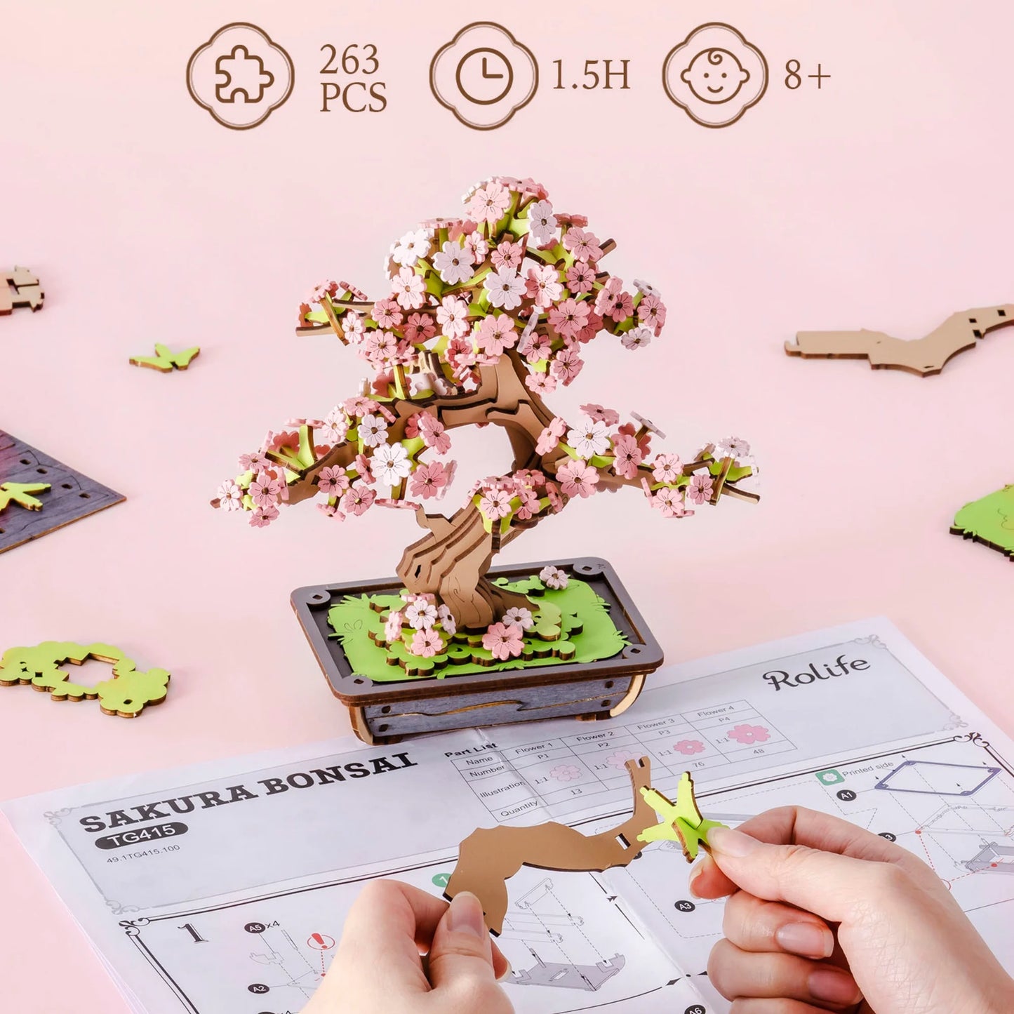 Rolife Sakura Bonsai 3D Puzzle Wood Kit For Home Decor