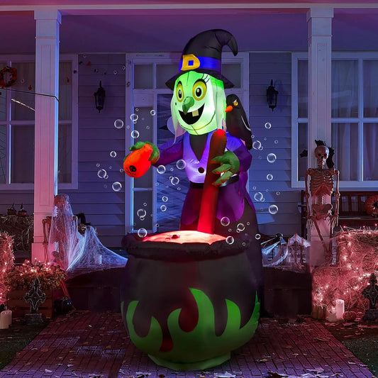 Joyfy Halloween Outdoor Inflatable Witch With Bubbling Cauldron