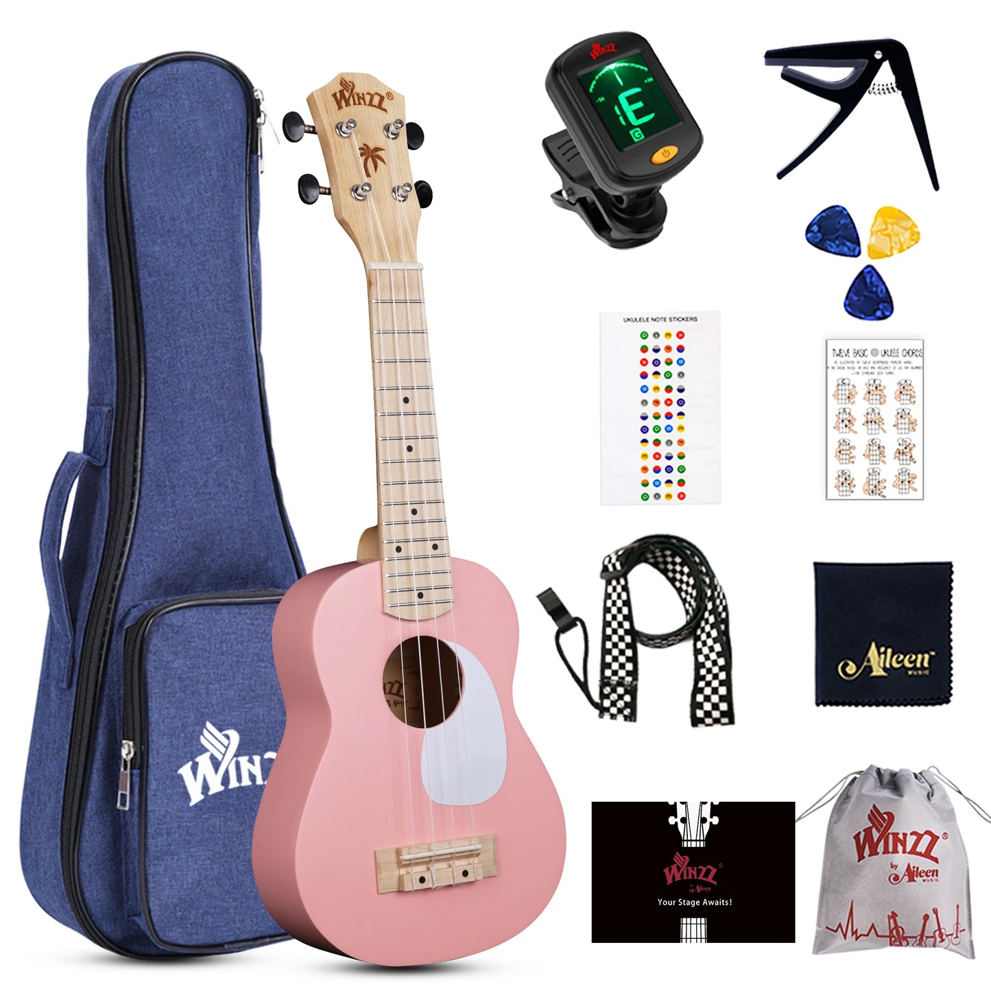 21 Inch Macaron Color Ukulele for Beginners, Full Starter Kit with Matte Finish, with Free Online Lessons