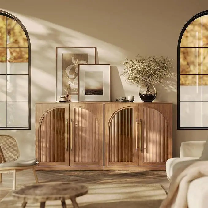 Belleze Modern Arched Sideboard With Glass Door And Storage Shelves