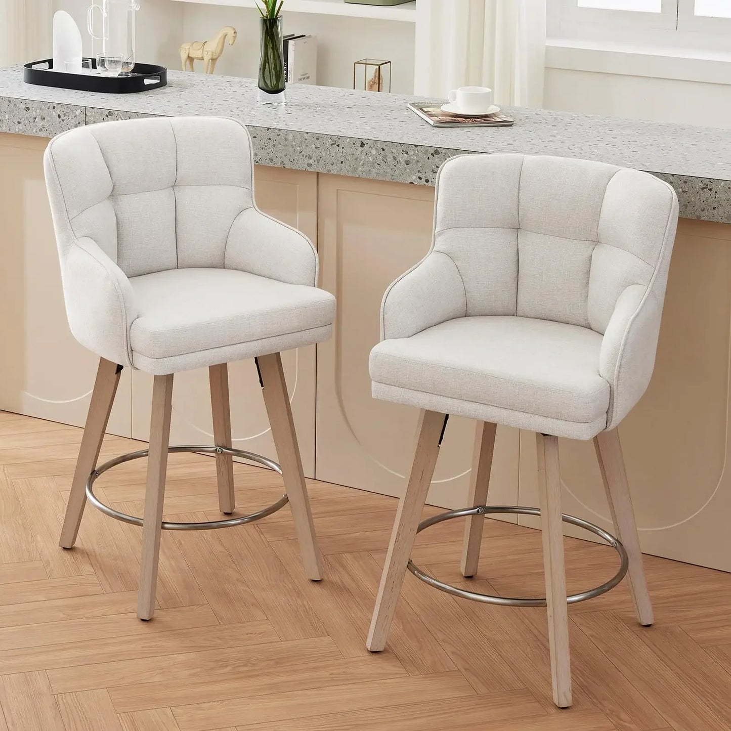 SAECKBERG 360 Degree Fabric Counter Height Swivel Bar Stools