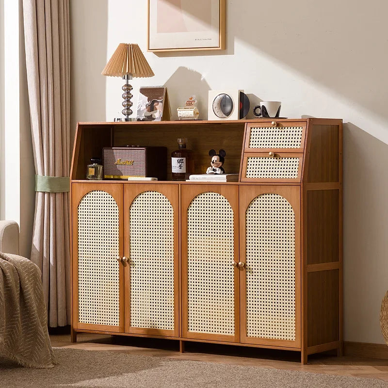 Bamboo Floor To Ceiling Bookshelf Storage Cabinet With Door