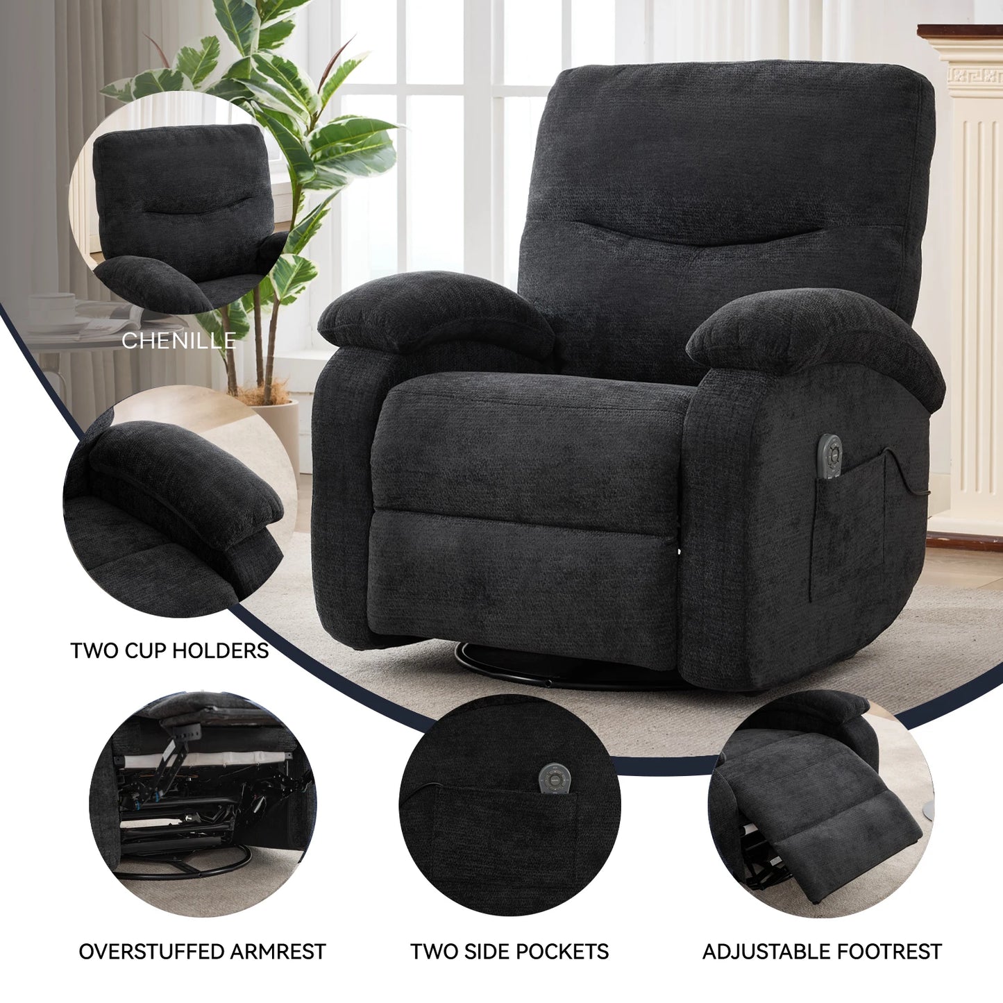 Power Lift Recliner Chair Massage Chair 360 Swivel Rocker Chair for Adults, 8 Vibrating Nodes