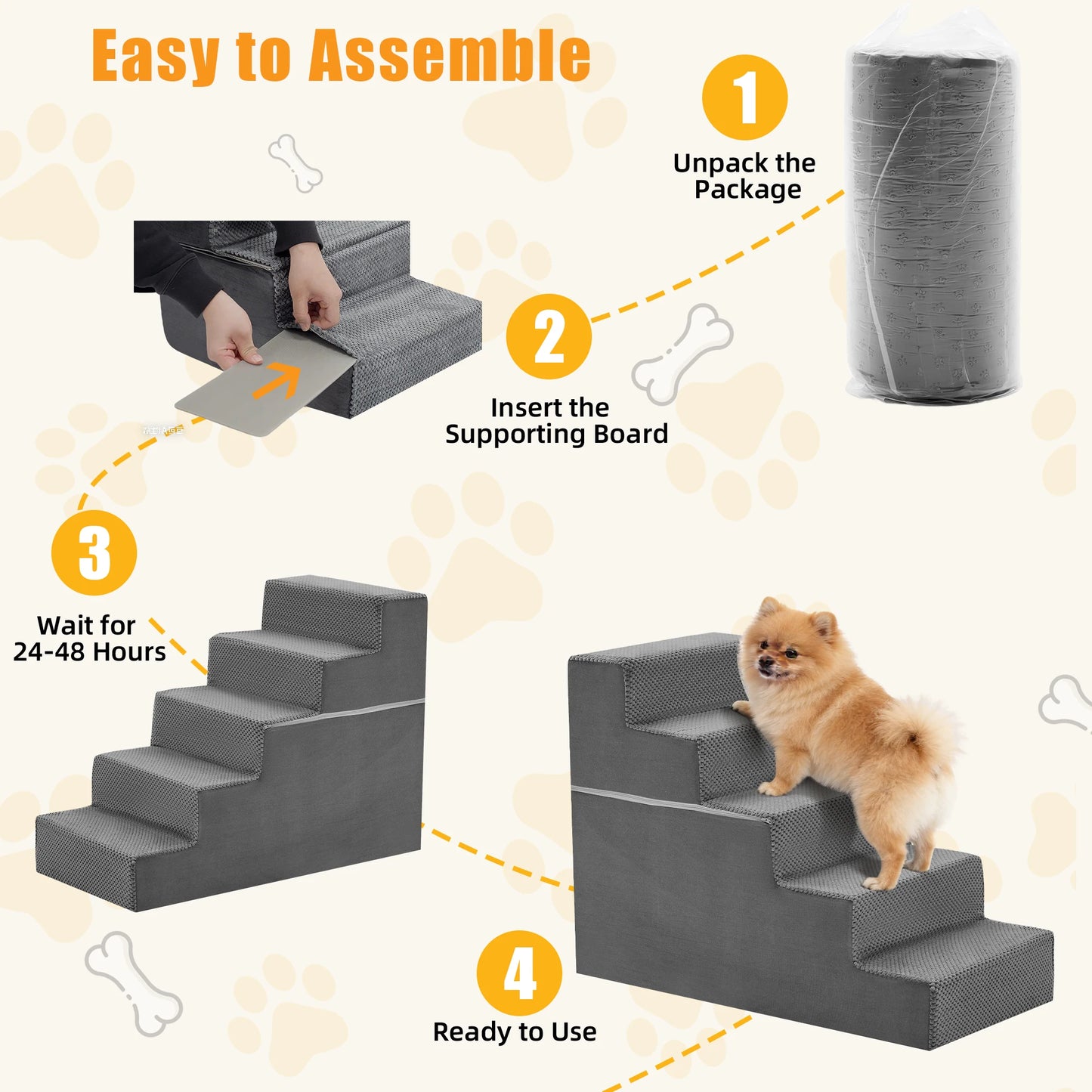 JHK 3-5 Step Angled Foam Dog Stairs For Small Dogs