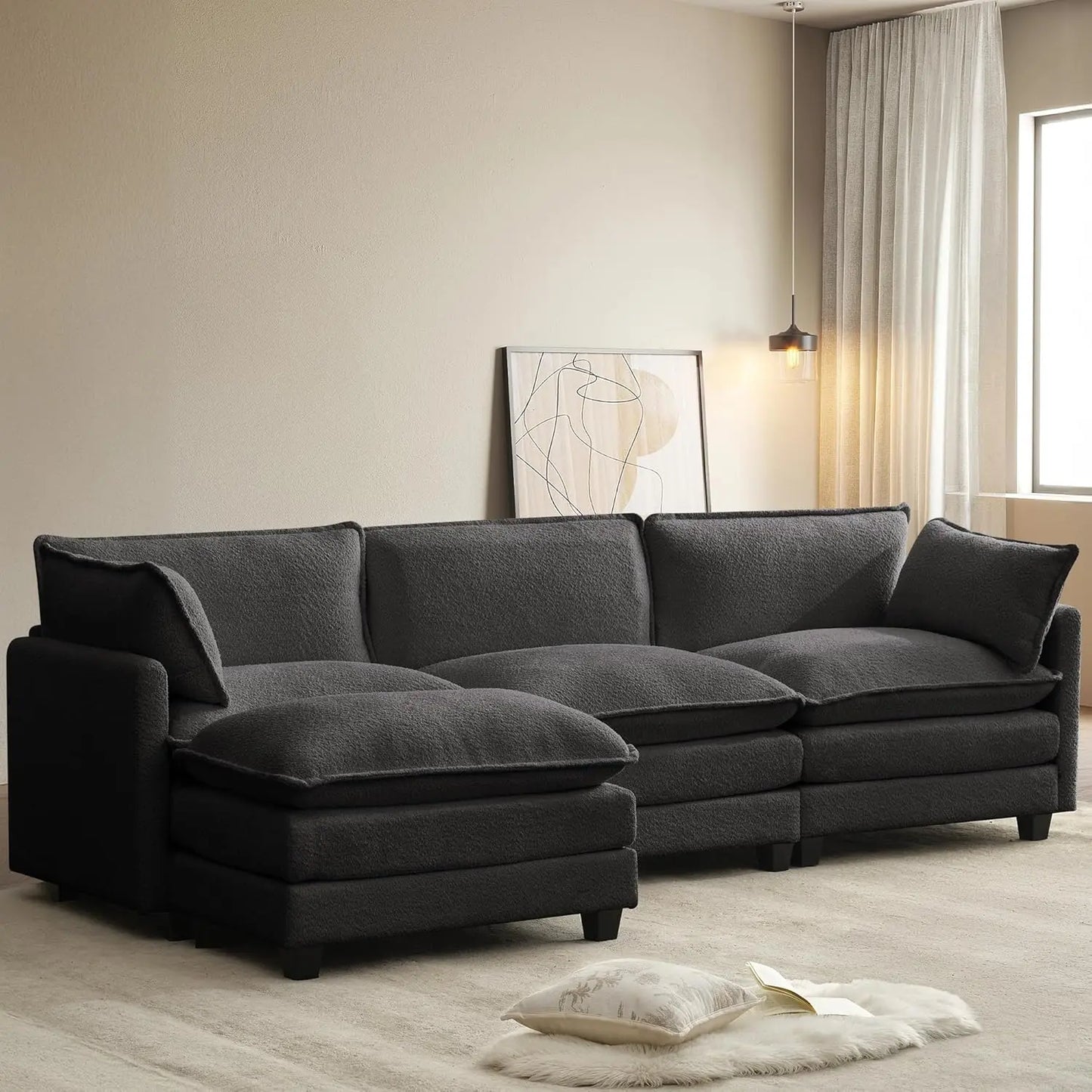 Modern Modular Cloud Sectional Sofa With Movable Ottoman