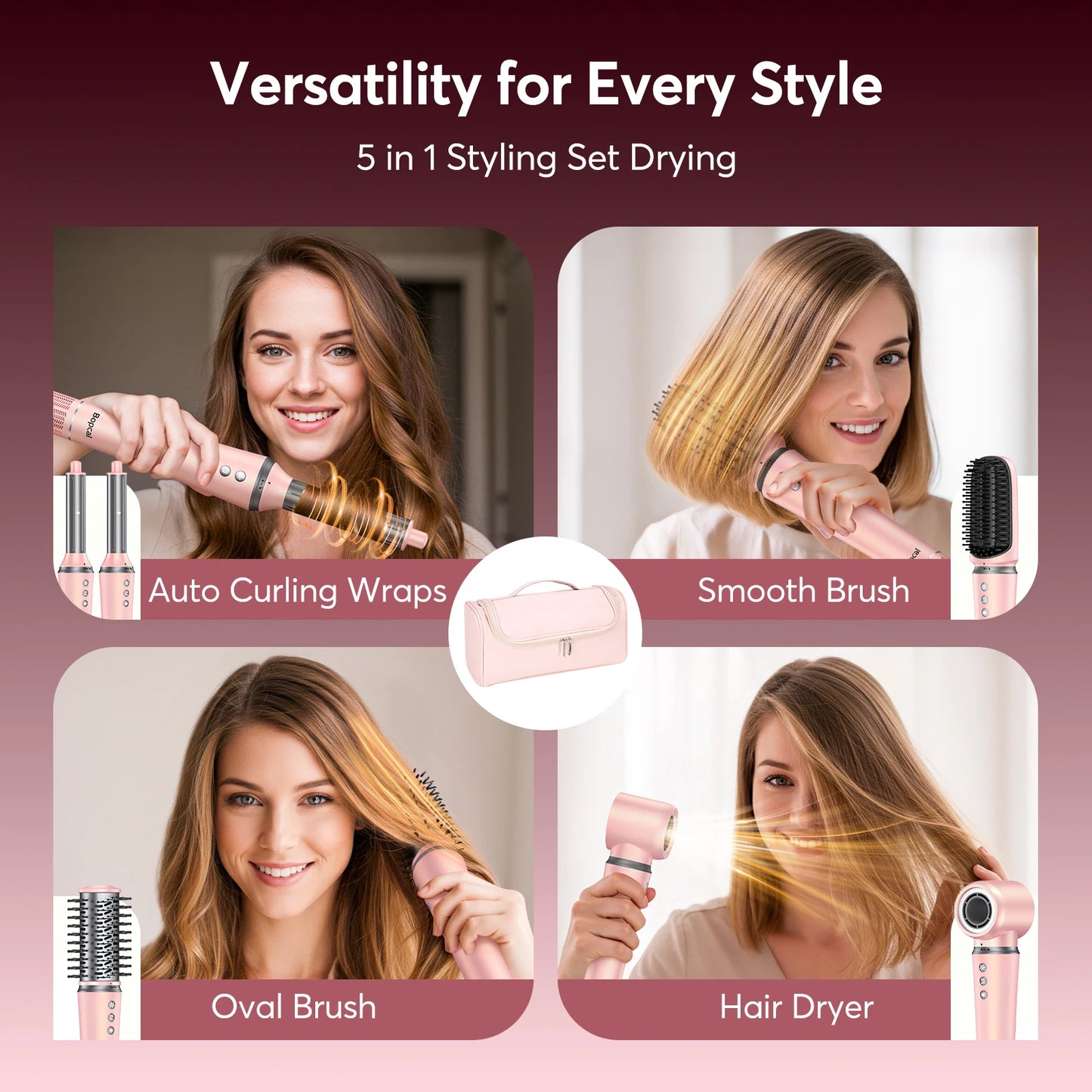 BOPCAL FiveInOne Hair Styler With Travel Bag 1200W Dryer