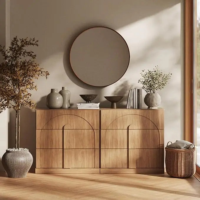 Belleze Modern Arched Sideboard With Glass Door And Storage Shelves