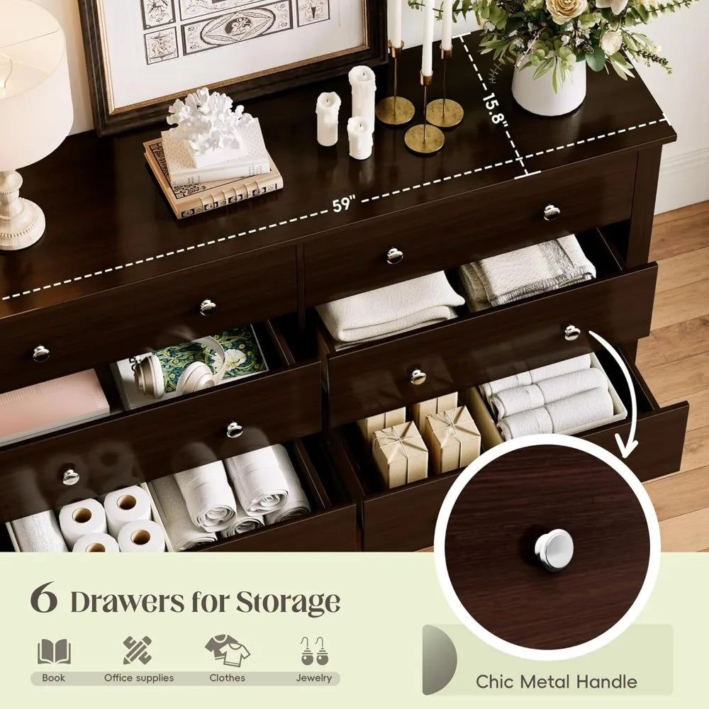 JUMMICO Six Drawer Dresser For Bedroom And Living Room