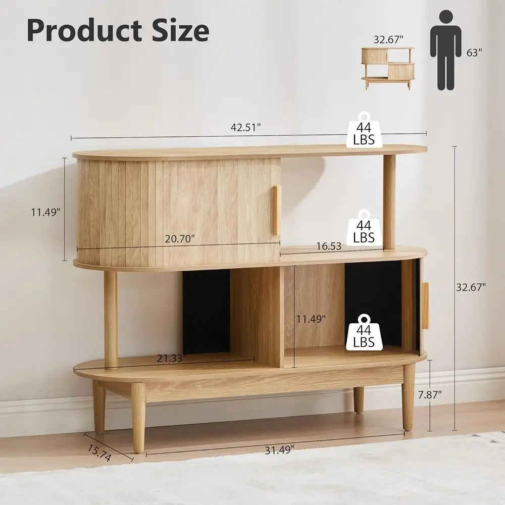 42.5'' Buet Cabinet with 2 Open Storage, Oval Sideboard Cabinet with Sliding Doern Accent Coee Bar Wood Kitchen Storage Cabior K